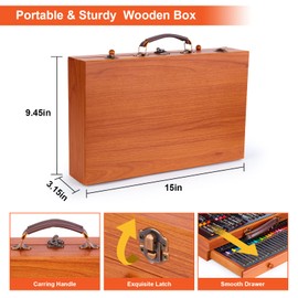 AGPTEK Art Set, 141 Pieces Deluxe Art Set, Wooden Painting Case & Art Supplies Kit with Crayons, Colored Pencils, Sketch Pencils, Paint Brushes, Sharpener and Eraser