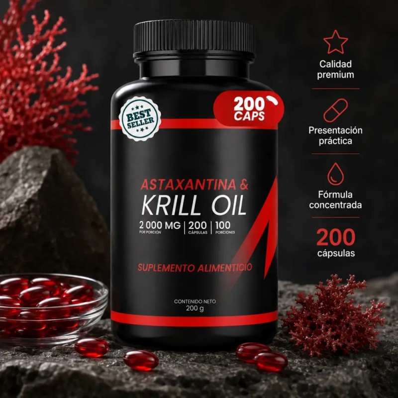 Krill Oil 2000 Mg Con Astaxantina 200 Cápsulas 100 Porciones
