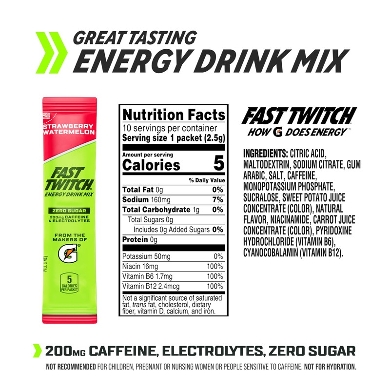 Fast Twitch Energy Drink Mix from Gatorade Powder Sticks, Strawberry