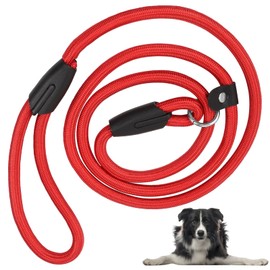 Dog Dog Leash with Integrated Collar Adjustable Leash 1.3m Nylon Pet Slip Lead Rope Training Leash Anti-Pull 7.5-15kg (Red)