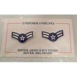 USAF AIRMAN FIRST CLASS A1C METAL CHEVRON RANK INSIGNIA COLLAR BADGE  - 1 PAIR
