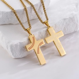 Zocomi Baseball Cross Necklace for Boys Men Stainless Steel Pendant Chain Bible Verse Religious Christian Jewelry First Communion Confirmation Gift Christmas Teenager John 3:16 Gold