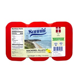 Sanniti Mackerel Fillets in Lemon Oil with Crushed Pepper | Super Food | High in Protein | High in Omega 3, 4.4 oz (Pack of 3)