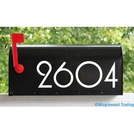 White - Art Deco Mailbox Numbers - 3" Tall - Custom Vinyl Decal - Modern Contemporary Office Home Address - Plaza - Die Cut Sticker