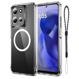 JanCalm for Moto G Power 2025 Case Clear, Compatible with MagSafe, Slim Magnetic Cases, Soft TPU Bumper & Hard PC Rugged Cover, Anti Yellowing, Shockproof Drop Protection, Lanyard (Clear)