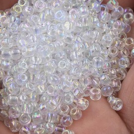 4mm Glass Seed Beads, 2000 Pcs 6/0 Round Craft Beads for Jewelry Making, Tiny Small Pony Bead for DIY Bracelets Necklaces, Earrings, Bead Weaving & Embroidery,Iridescent Transparent White