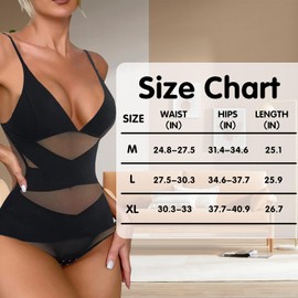 Okdance Women's Shaping Bodysuits Tummy Control Full Body Shapewear with Boob Tape V Neck Seamless Adjustable Straps Snatched Waist Body Suit (Black, L)