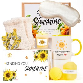 Auoketuo Birthday Gifts for Women, Sunflower Gifts – Bring her sunshine with this unique relaxation gift box, perfect for friends, sisters, best friends, and Christmas gift ideas for mums (yellow)