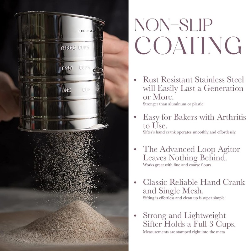 Bellemain 3 Cup Flour Sifter for Baking Fine Mesh Rotary