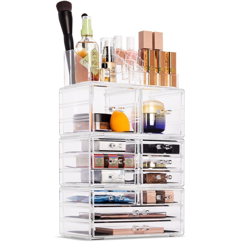 Sorbus Large Makeup Organizer - Clear Stackable Jewelry Makeup Organizer