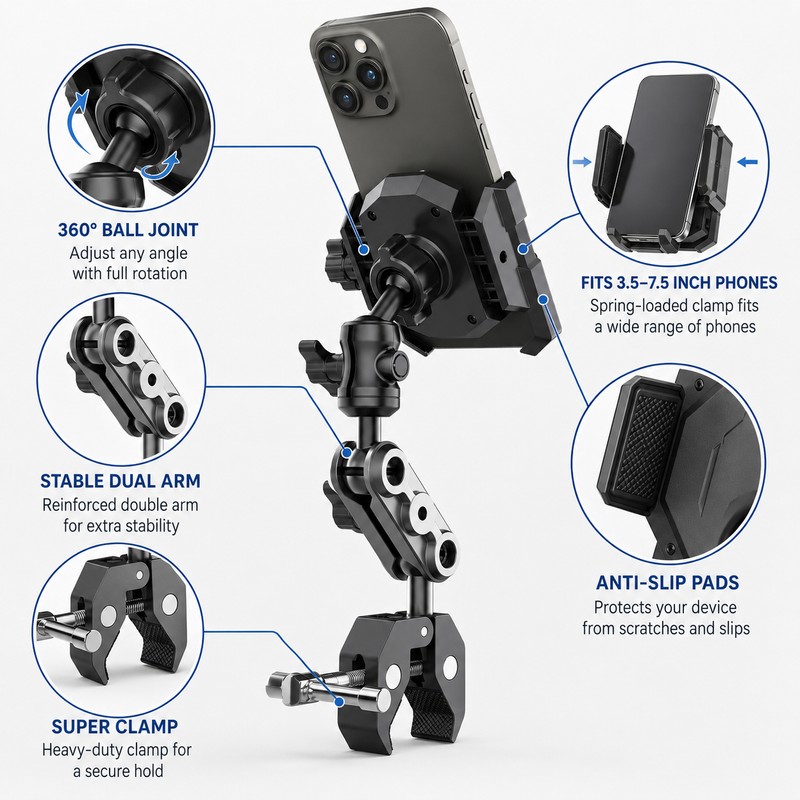 Adjustable Phone Mount for Dashboard & Flat Surfaces – Dual