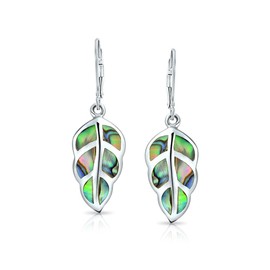 Rainbow Shell Nature Iridescent Leaf Drop Dangle Lever back Abalone Earrings Western Jewelry For Women For Teen .925 Sterling Silver