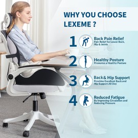 Lexeme X Large Memory Foam Seat Cushion Lumbar Support Pillow for Sciatica & Tailbone Pressure Relief Coccyx Pad for Office Chair, Car,Wheelchair,Home,Office