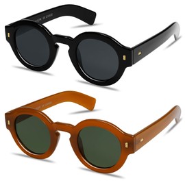 VANLINKER Vintage Round Polarized Sunglasses for Women Men Trendy Shades Retro Circle Sun Glasses VL9743, 2 Pack C1 Black/C5 Dark Brown, middle