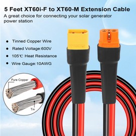 MOOKEERF XT60i to XT60 Extension Cable 10AWG 5FT XT60i Female to XT60 Male Connector Cable for Portable Power Station Solar Panel