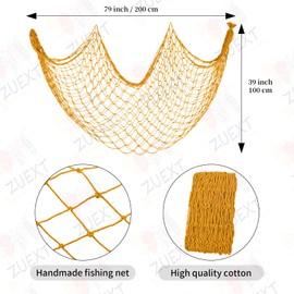 ZUEXT Golden Decorative Fishing Net 80x40 Inch, Photo Hanging Display Net, Fishing Net Picture Frames Holder Wall Decor, Artworks Photos Organizer, Nautical Ocean Themed Fish Net Party Decor