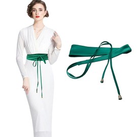 laelinggt woman belt Strap wide waist Satin obi for dress Bowknot Self Tie Wrap Around Obi Waist Band Cinch Waist Belt (green)