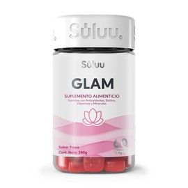 Súluu Glam | Gomitas Vitaminadas, Cabello, Piel y Uñas Fuertes y Sanas, Previene Caída del Pelo | 60 Gomitas | Sabor Fresa | Biotina, Vitamina A, Betacaroteno, Vitamina C, Vitamina E, Selenio y Zinc | Sin Gluten