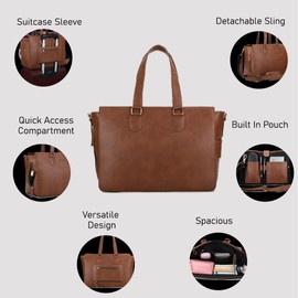 RASHKI Tero - 15.6 Inch Laptop Tote Bag for Women | Vegan Leather Work & Travel Handbag | Spacious, Stylish & Durable | Detachable Laptop Sleeve | Professional Office Bag (Tan)