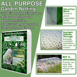 Garden Netting, Plant Covers 10x33Ft Net Ultra Fine Mesh Protection Netting for Vegetable Plants Fruits Flowers Crops Greenhouse Row Cover Raised Bed Barrier Screen Protection Net Cover | FARAER
