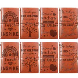 8 Pcs Vintage Leather Journal Teacher Appreciation Gifts Teacher Notebook Retro Diary Writing Notepad for Teacher Appreciation Day Graduation Birthday Christmas School Classroom Party Supplies, Brown