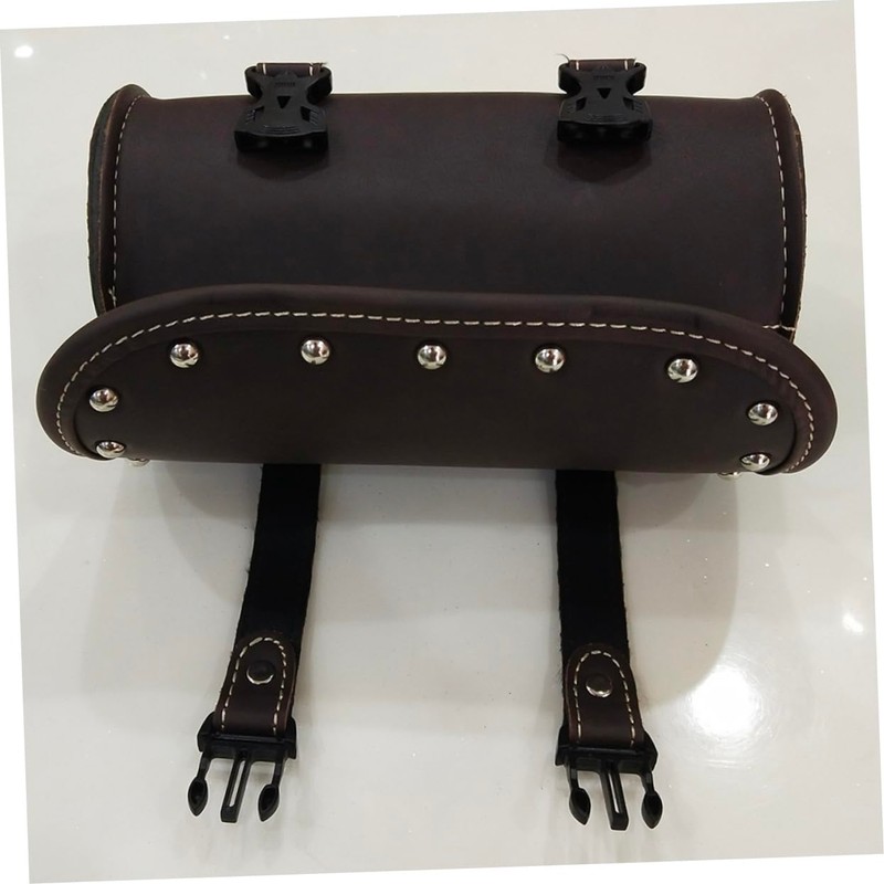 STOBAZA PU Leather Motorcycle Saddlebag Round Tool Storage Bag with