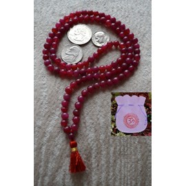 RED JADE JAPA MALA BEADS NECKLACE BLESSED & ENERGIZED (108+1) HINDU TIBETAN BUDDHIST PRAYER KARMA BEADS SUBHA ROSARY MALA FOR NIRVANA, BHAKTI, FOR REMOVING INNER DOSHAS, FOR CHANTING AUM OM, FOR AWAKENING CHAKRAS, KUNDALINI THROUGH YOGA MEDITATION-FREE O
