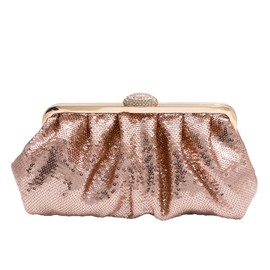 lapulio Solid Color Fish Scale Sequins Pleated Clutch Bag Hardware With Rhinestones Shiny Crossbody Purse for Women, Champagne