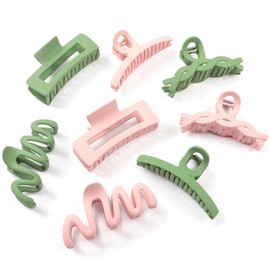 Matte Non-Slip Large Hair Clips for Women 8PCS (4 Pink+4 Green), Durable Claw Clips for Women/Girls | Gift-Ready Neutral Hair Accessories for Daily & Special Occasions