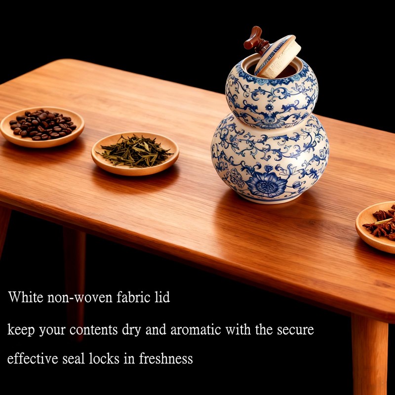 HOHCNA Blue and White Porcelain Airtight Tea Canister with Lid,