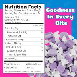 Fairtime Purple Grape Taffy, 3 Pound Bag (Pack of 1) - Individually Wrapped Saltwater Taffy Candy Bulk Pack - Soft and Chewy Candy for Buffet, Party, or Wedding Favors - Kosher Certified Soft Candies
