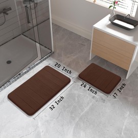 Yimobra - Juego de 2 alfombras de baño de espuma viscoelástica suave, absorbente, secado rápido, lavable a máquina, para baño, 17 x 24 + 31.5 x 19.8 pulgadas, color café