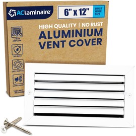 6x12 Inch (Duct Opening) Aluminum 1-Way Air Flow Vent – HVAC Vent Cover for Wall or Ceiling – Quiet HVAC Wall Register with Multi-Shutter Damper – Adjustable Curved Blade - Plastic Seal for Tight Fit