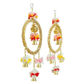 Set of 2 Door Hanging with Artificial Garland Flower Made up of Round Wooden Frame String Welcome Hanging for Home Wall Temple Door Festival Hanging Indian Traditional Decoration (Size:- 12")