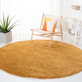 SAFAVIEH Hudson Shag Collection Area Rug - 4' Round, Gold, Modern Solid Design, Non-Shedding & Easy Care, 2-inch Thick Ideal for High Traffic Areas in Living Room, Bedroom (SGH220D)