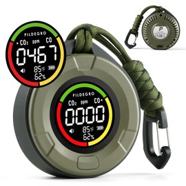 Pildegro 4-in-1 Portable Carbon Monoxide and Carbon Dioxide Detector, Upgraded Rechargeable Travel CO & CO2 Monitor 3-Day Standby, Premium Real-Time CO & CO2 Alarm for Air Safety & Quality (Gray)