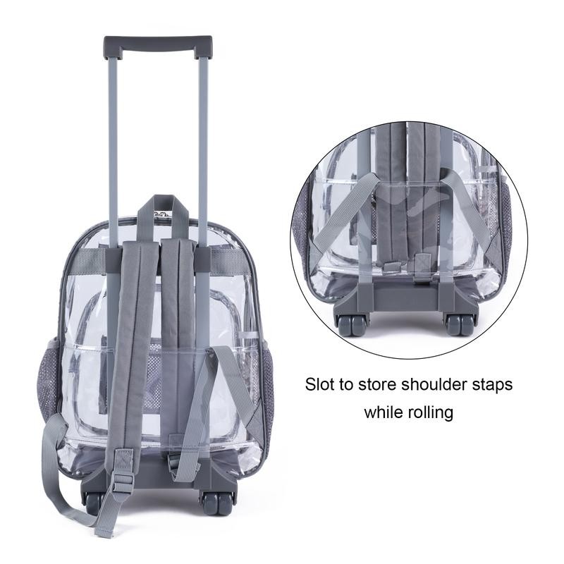Rolling Clear Backpack, Heavy Duty See Through Bookbag, Transparent PVC