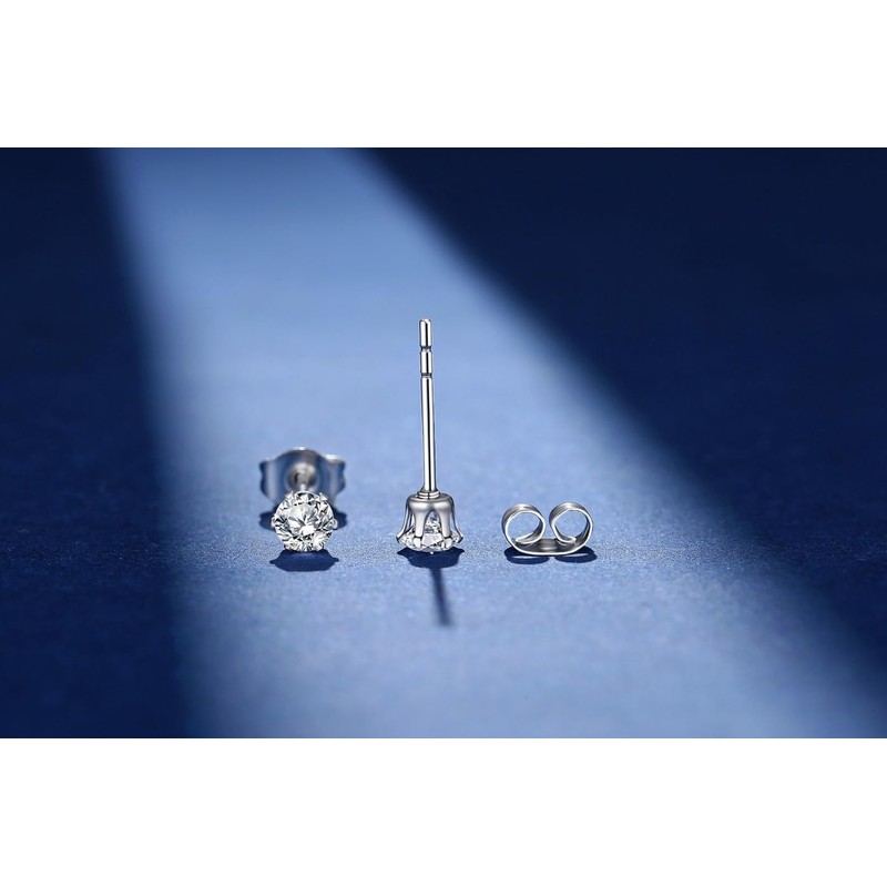 FOSIR 2-4MM Tiny Women's Stainless Steel Round Clear Cubic Zirconia