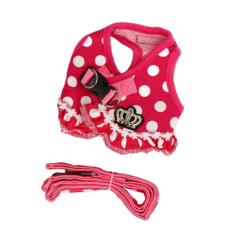 Dog Harness Leash Adjustable Escape Proof Breathable Safe Dots Design