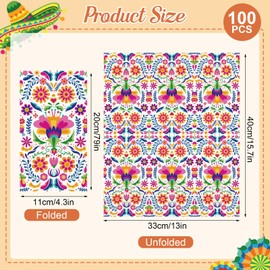 100PCS Mexican Floral Paper Napkins Disposable Hand Towels for Bathroom 3 Ply Cinco De Mayo Guest Napkins Decorative Fiesta Dinner Napkins for Wedding Birthday Mexico Taco Party Supplies
