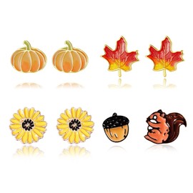 Fall Earrings for Women Thanksgiving Punmpkin Pie Candy Corn Maple Leaf Turkey Squirrel Pine Cone Earrings Autumn Earrings for Thanksgiving Decorations Gifts Holiday Earrings(Stud)