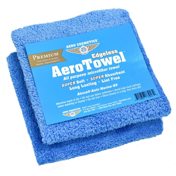 Aero Cosmetics Premium Edgeless Microfiber Towels (2-Pack) Super Soft, Super Absorbent, Long Lasting, Lint Free for waterless car wash and Wet Washing!