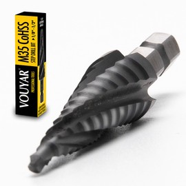 Vouyar Four Spiral Flute Cobalt Step Drill Bit, 1/8" - 1/2" M35 TiAlN Coating Impact Ready Unibit Step Drill Bit, 1/4" Hex Shank Step Bit for Metal, Stainless Steel, Aluminum, Plastic