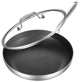 LOLYKITCH 12 Inch Hybrid Stainless Steel Non-Stick Sauté Pan with Lid,Deep Frying Pan,Skillet,Induction Cookware,Oven and Dishwasher Safe,3.5 Quarts Detachable Handle.