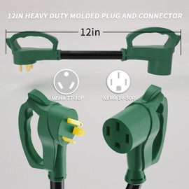 PlugSaf 12 inch 30 Amp to 50 Amp RV Adapter, 10/3 Gauge Heavy Duty RV Electrical Adapter for Camper 1 FT, NEMA TT-30P to NEMA 14-50R, STW 10AWG 30A 125V 3750W, Green-Black, ETL Listed