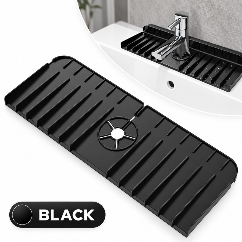 Silicone Faucet Mat for Sink Countertops – Grooved Splash Guard