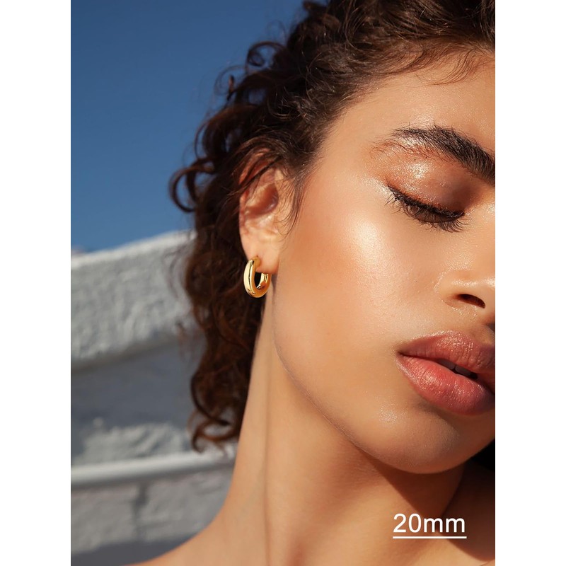 Small Gold Hoop Earrings for Women,14K Gold Plated 20mm Gold