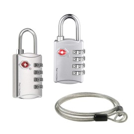 Set of 2 TSA Lock, Padlock, 4 Digit Dial Lock + Wire, 4 Digit TSA Lock Padlock and Wire Parts, Wire Lock, Overseas Travel Supplies, Travel Goods, Security