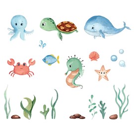 Hwtcjx Wall Sticker for Children's Room, Sea Creatures, Wall Sticker for Bathroom, Bedroom, Living Room, Toilet, Child (30 x 90 cm)