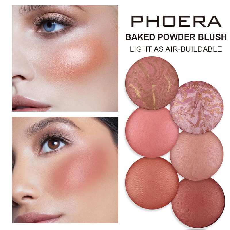 Phoera Baked Powder Blush – Richly Pigmented & Buildable, Multi-Tonal